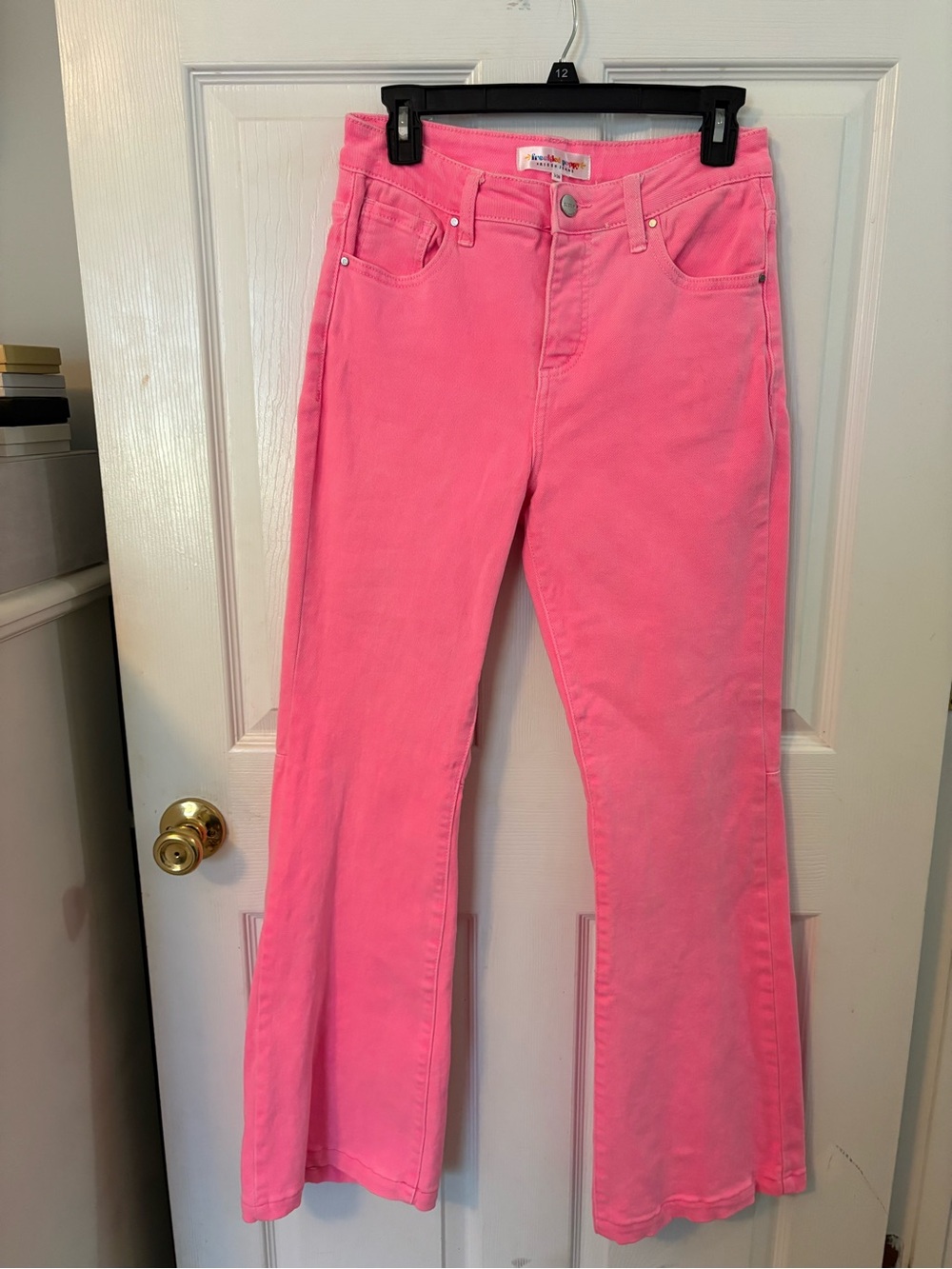 Freckled Poppy x Risen Jeans high waisted pink flare jeans